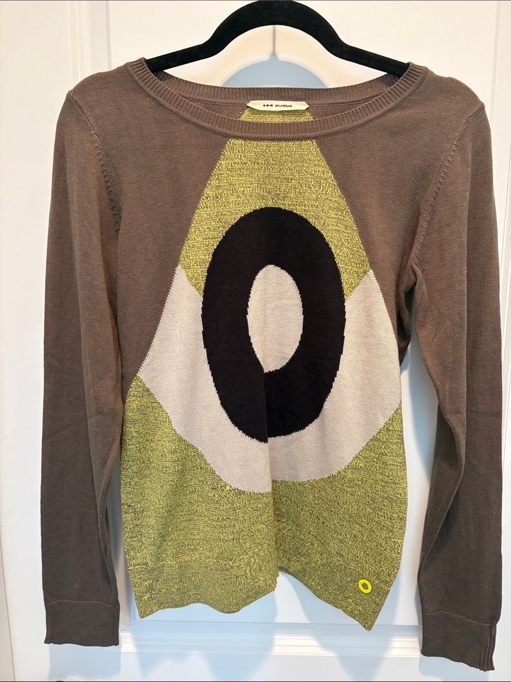 Skunkfunk Brown Sweater with Green Graphic Panel